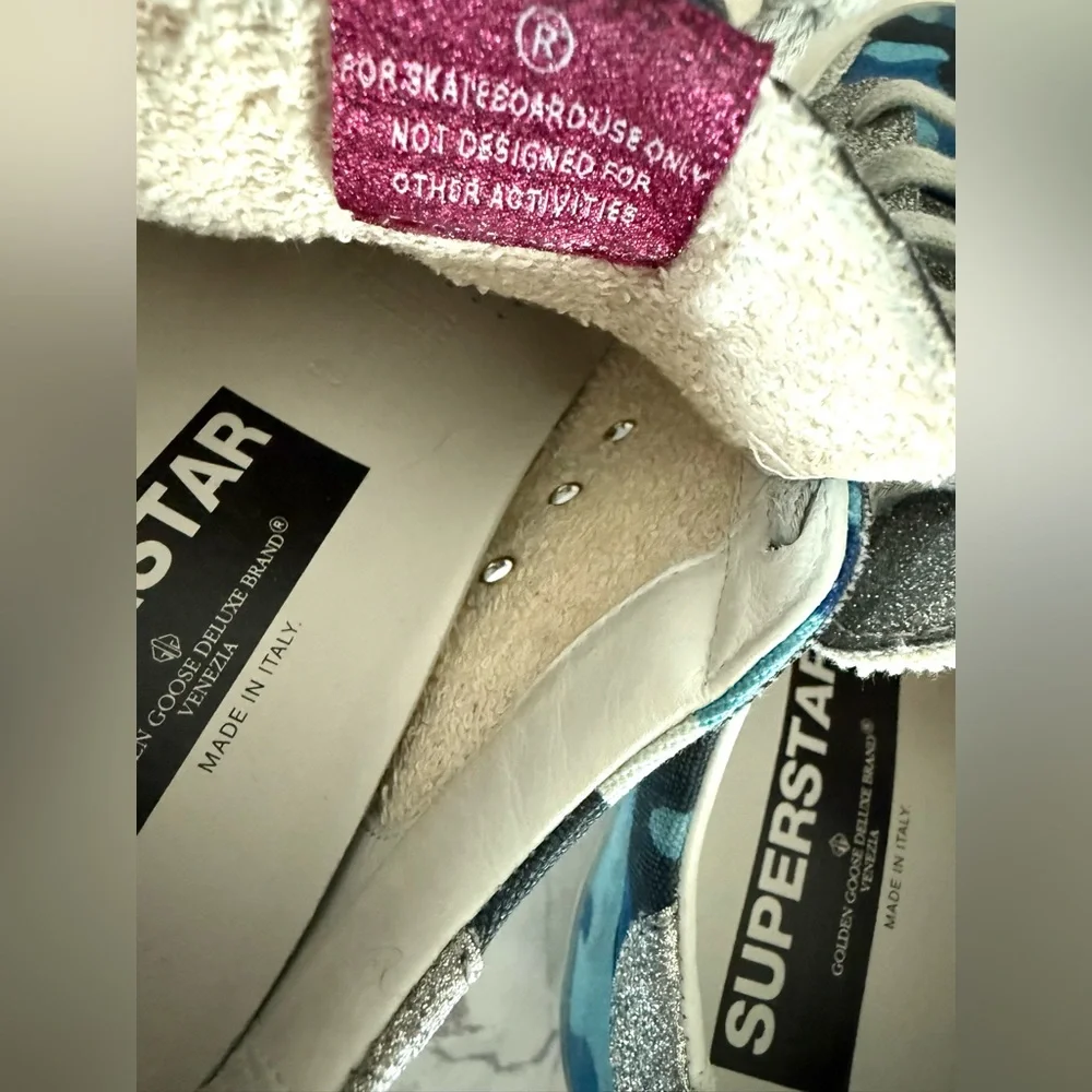Golden Goose Blue Camo and Silver Sparkle Shoes Size 8 EUC - Picture 7 of 10